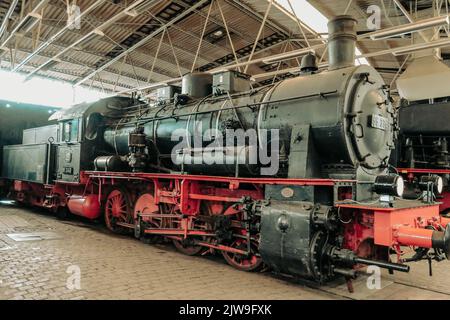 historic locomotives in the bochum railway museum  German railway history Stock Photo