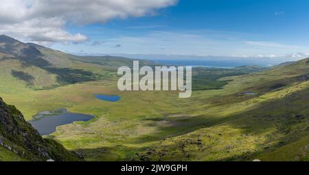 A panorama aerial view of the Mountains of the Central Dingle Peninsula in County Kerry of Ireland Stock Photo