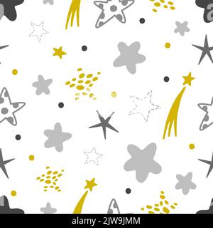 Simple doodle stars seamless pattern. Cosmic freehand star, doodles night element background. Baby scandinavian minimalist neoteric vector textile Stock Vector