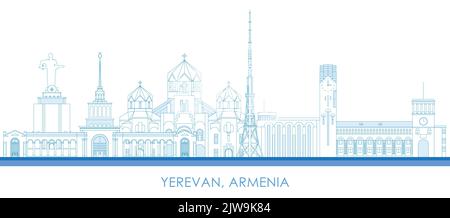 Outline Skyline panorama of city of Yerevan, Armenia - vector illustration Stock Vector