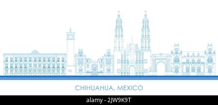 Outline Skyline panorama of city of Chihuahua, Mexico - vector illustration Stock Vector