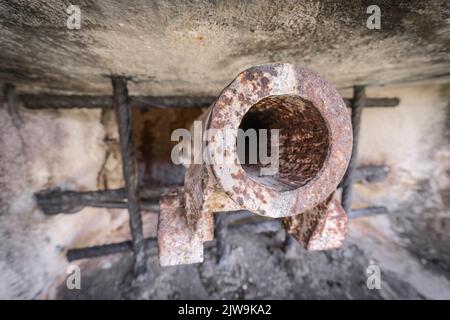 Cannon muzzle of a cannon in a world war one bunker. Stock Photo