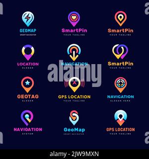 Pin logo. Point markers abstract local drops map navigation pins recent vector stylized colored templates Stock Vector
