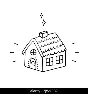 Hand drawn christmas Gingerbread House isolated on white background. New Year vector food sketch, doodle icon or holiday illustration Stock Vector