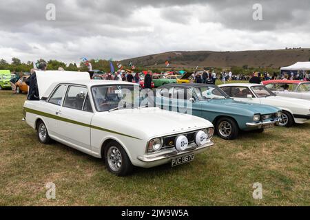 Vintage Ford cars at the White Horse Classic & Vintage Vehicle Show, Westbury, Wiltshire, England, UK Stock Photo