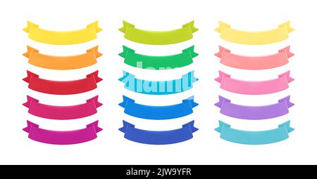 3d Banner Ribbon Sales. Multicolored realistic banner ribbon. Red, yellow, green, blue, purple Color. Vector illustration Stock Vector