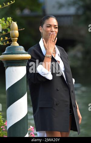 Venice, Italy. 04th Sep, 2022. VENICE, ITALY - SEPTEMBER 04: Elodie is seen during the 79th Venice International Film Festival on September 04, 2022 in Venice, Italy. Credit: dpa/Alamy Live News Stock Photo