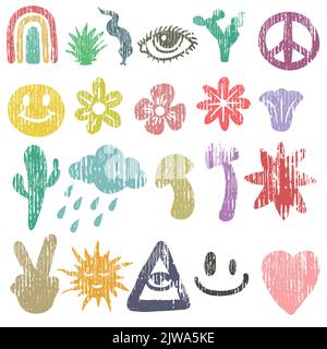 Hippie elements grunge texture set vector Stock Vector