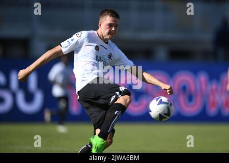 Emil Holm (Spezia)                                         during the Italian 'Serie A' match between Spezia 2-2 Bologna  at  Alberto Picco Stadium  on September 4, 2022 in La Spezia, Italy. (Photo by Maurizio Borsari/AFLO) Stock Photo