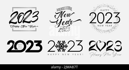 Big set 2023 Happy New Year silver and black logo text design. 20 23 number design template. Collection of 2023 Happy New Year symbols. Vector card Stock Vector