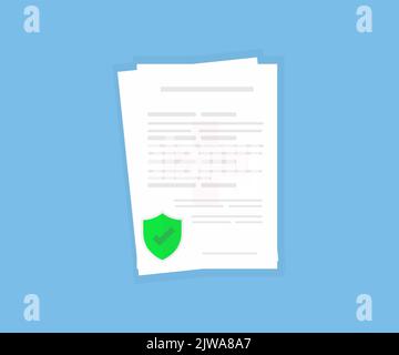Medical insurance healthcare contract document logo design. Health care digital claim document, health care insurance check list, medicare document. Stock Vector