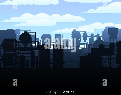 Factory enterprise silhouette. Industrial landscape. Piping and barrel ...
