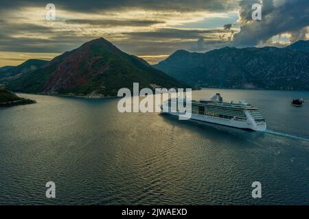 Cruise ship in in the Kotor bay Stock Photo