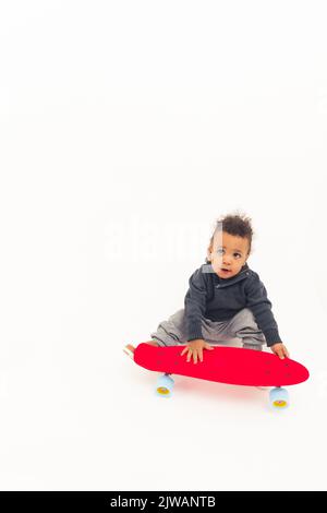 look at my cool skateboard, copy space full shot studio isolated. High quality photo Stock Photo