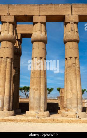 Papyrus columns of the Sun Court of Amenhotep III in Luxor Temple, Thebes, Luxor, Egypt Stock Photo