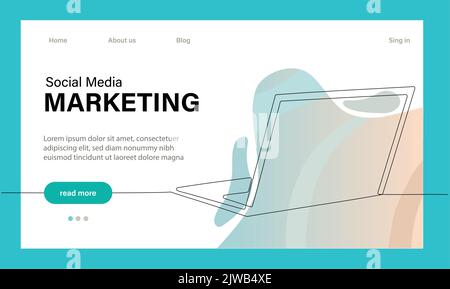 Landing page template of Social media marketing. Modern outline design concept of web page design for website and mobile website. Easy to edit and customize. Vector illustration Stock Vector