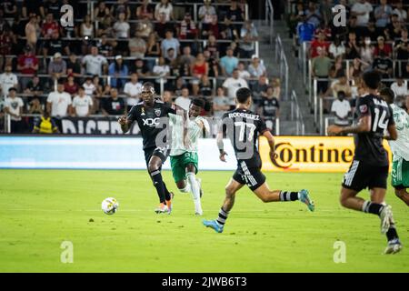 Washington, USA. 04th Sep, 2022. United forward Christian Benteke dribbles the ball during a DC United vs Colorado Rapids Major League Soccer (MLS) match at Audi Field in Washington, DC, on Sunday, September 4, 2022. (Graeme Sloan/Sipa USA) Credit: Sipa USA/Alamy Live News Stock Photo