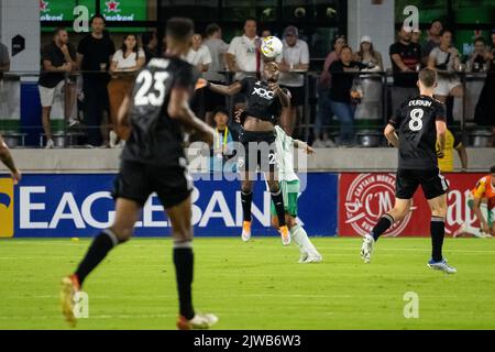 Washington, USA. 04th Sep, 2022. United forward Christian Benteke controls the ball with his chest during a DC United vs Colorado Rapids Major League Soccer (MLS) match at Audi Field in Washington, DC, on Sunday, September 4, 2022. (Graeme Sloan/Sipa USA) Credit: Sipa USA/Alamy Live News Stock Photo