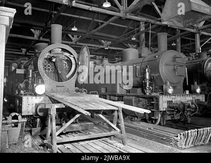Image of two steam locomotives from the 6200 series (right no. 6204) of the N.S. In the Revisie were (Workplace) in Maastricht. Stock Photo