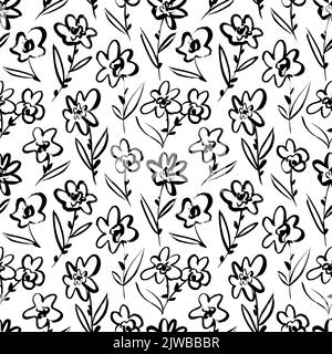 Seamless pattern with hand drawn flowers stems. Stock Vector