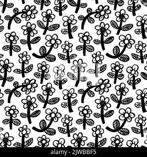 Seamless pattern with hand drawn cartoon flowers. Stock Vector