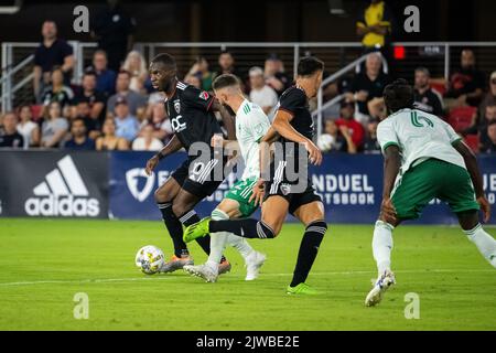 Washington, USA. 04th Sep, 2022. United forward Christian Benteke dribbles the ball during a DC United vs Colorado Rapids Major League Soccer (MLS) match that ended 0-0, at Audi Field in Washington, DC, on Sunday, September 4, 2022. (Graeme Sloan/Sipa USA) Credit: Sipa USA/Alamy Live News Stock Photo