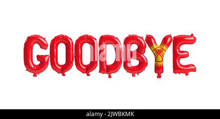 3d illustration of goodbye letter balloon in Kyrgyzstan flag isolated on white background Stock Photo