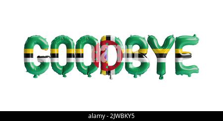 3d illustration of goodbye letter balloon in Dominica flag isolated on white background Stock Photo