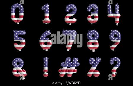 3d illustration of number and mark balloon on usa flag isolated on white background Stock Photo