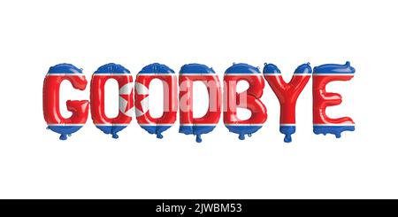 3d illustration of goodbye letter balloon in North Korea flag isolated on white background Stock Photo