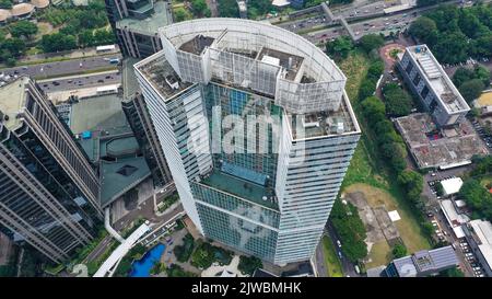 Top View of a city by Drone. Tall buildings in Jakarta city Stock Photo