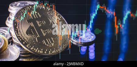 Cryptocurrency, virtual money. Blockchain technology, bitcoin mining concept Stock Photo