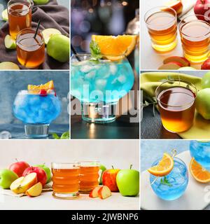 Collage of delicious beverages on table Stock Photo