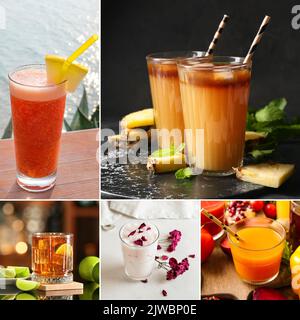 Set of delicious beverages on table Stock Photo