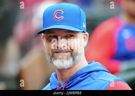 St. Louis, United States. 04th June, 2022. Chicago Cubs manager David Ross smiles before a game against the St. Louis Cardinals at Busch Stadium in St. Louis on Sunday, September 4, 2022. Photo by Bill Greenblatt/UPI Credit: UPI/Alamy Live News Stock Photo