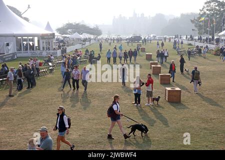 Stamford, UK. 03rd Sep, 2022. Early arrivals on the third day of the Land Rover Burghley Horse Trials, at Burghley House, Stamford, Lincolnshire, UK, on September 3, 2022. Credit: Paul Marriott/Alamy Live News Stock Photo