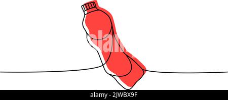 Plastic bottle one line colored continuous drawing. Water bottle continuous one line colorful illustration. Vector minimalist linear illustration. Stock Vector