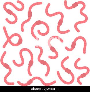 Set of pink curled earthworms. Invertebrate crawling worms illustration. Terrestrial annelids worms. Hand drawn vector illustration. Stock Vector