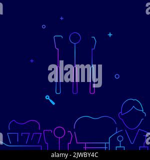 Dentist tools gradient line vector icon, simple illustration on a dark blue background, YYY related bottom border. Stock Vector