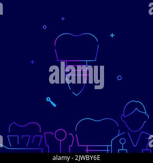 Denture, prosthetics gradient line vector icon, simple illustration on a dark blue background, YYY related bottom border. Stock Vector