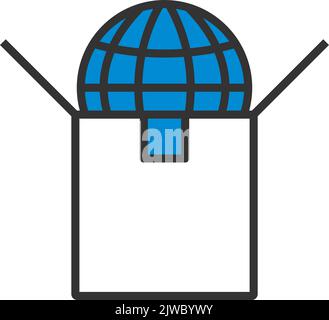 Planet In Box. Editable Bold Outline With Color Fill Design. Vector Illustration. Stock Vector
