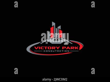 Victory Park Construction Realty Real Estate Logo Design Stock Vector
