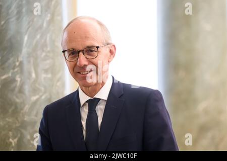 RIGA, LATVIA. 5th September 2022. Krisjanis Karins, Latvian PM meets with Luc Frieden (at photo), President of Eurochambres in Riga, Latvia. Credit: Gints Ivuskans/Alamy Live News Stock Photo