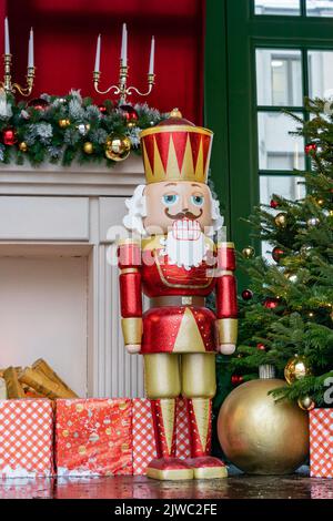 Christmas nutcracker toy soldier traditional figurine on a stage. Ballet performance traditional play. Stock Photo
