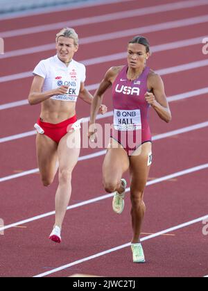 Anna Hall of the USA competing in the 800m Heptathlon at the World Athletics Championships, Hayward Field, Eugene, Oregon USA on the 18th July 2022. P Stock Photo