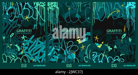 Dark Abstract Urban Graffiti Style A4 Poster Vector Illustration Background Template Art Stock Vector