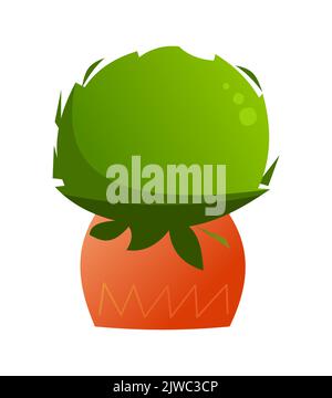 Lush Indoor plants and flowers. In ceramic pots. Homemade beautiful herbs. Isolated on white background. Cartoon fun style. Vector Stock Vector
