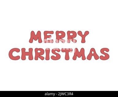 Merry Christmas groovy lettering isolated. Text in 60s 70s style. Vector illustration. Retro red words Merry Christmas on white background. Stock Vector