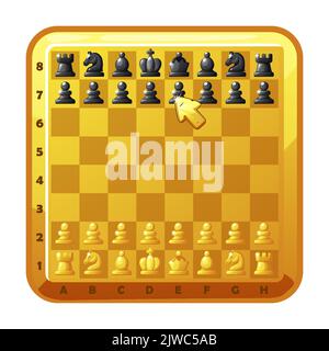 Golden Chess board and set chess figures for 2D game UI Stock Vector