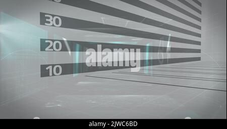 Image of statistics processing over mathematical equations and data on screens Stock Photo